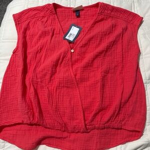 Universal Thread Red Sleeveless Wrap-Front Blouse